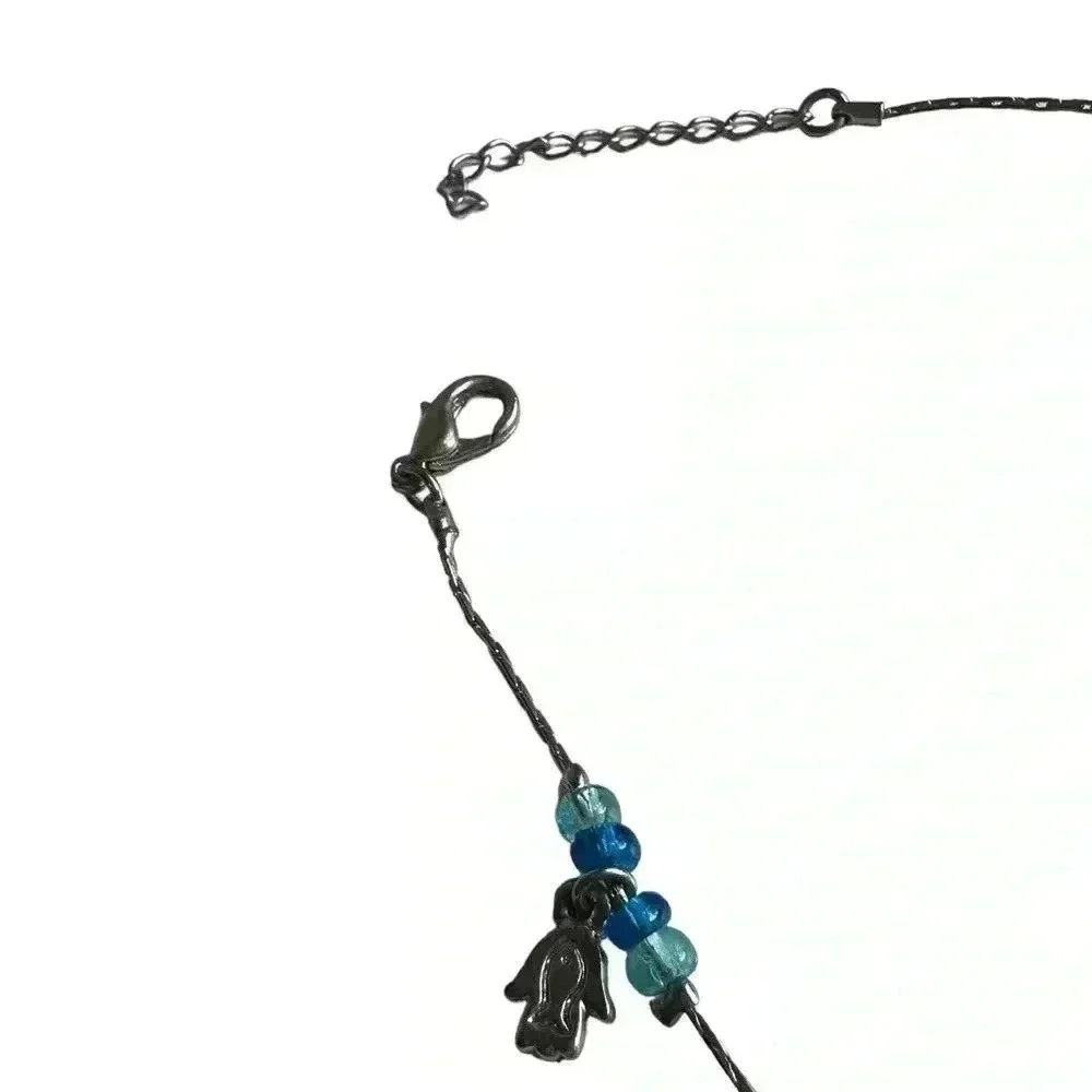 Silver metal beaded hamsa charm evil eye bracket dangle anklet women’s jewelry